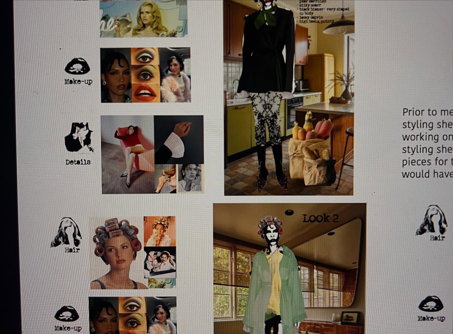 Process document: Look 2 board — hair, make-up and styling details