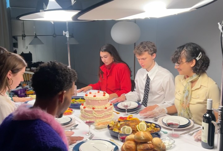 Behind the scenes: the full table scene with the styled extras in place