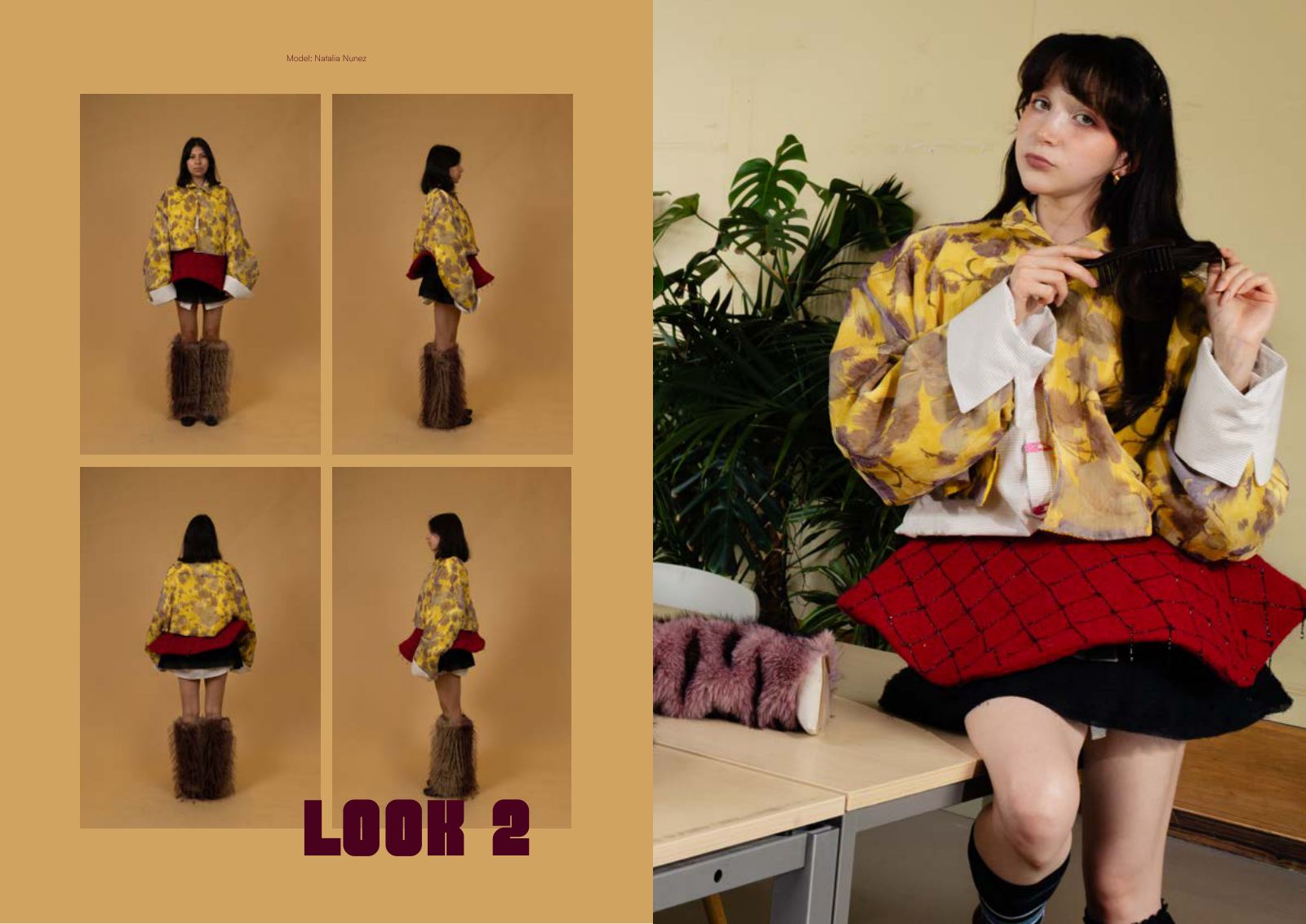 Look 2 — front, back and side views plus editorial image