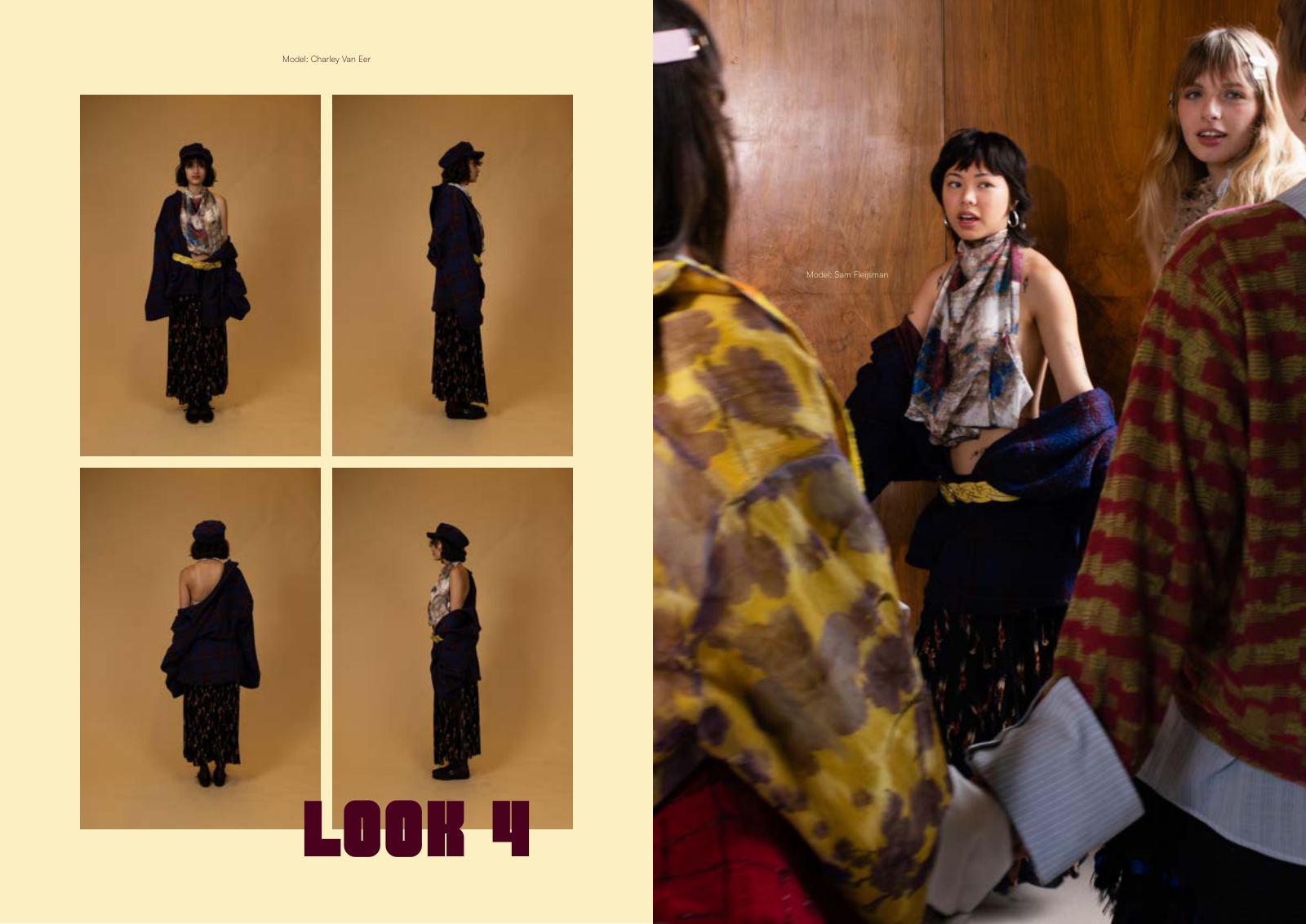 Look 4 — front, back and side views plus editorial image