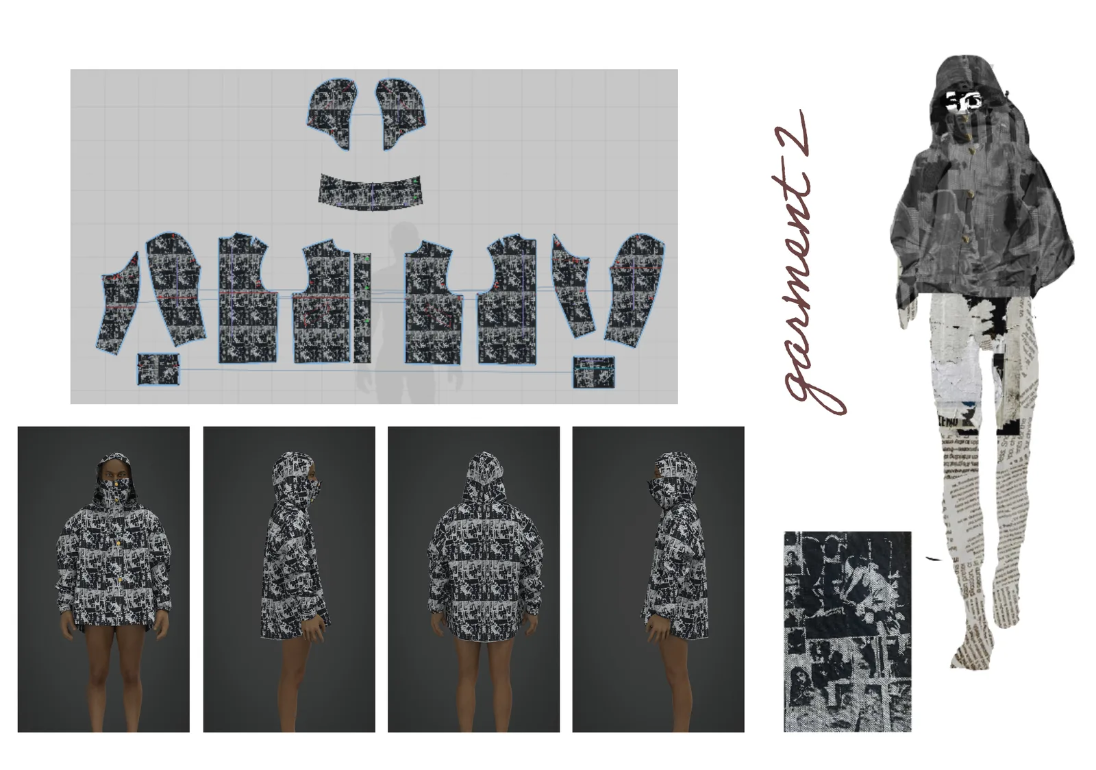 Garment realisation, Clo3D pattern and render 2