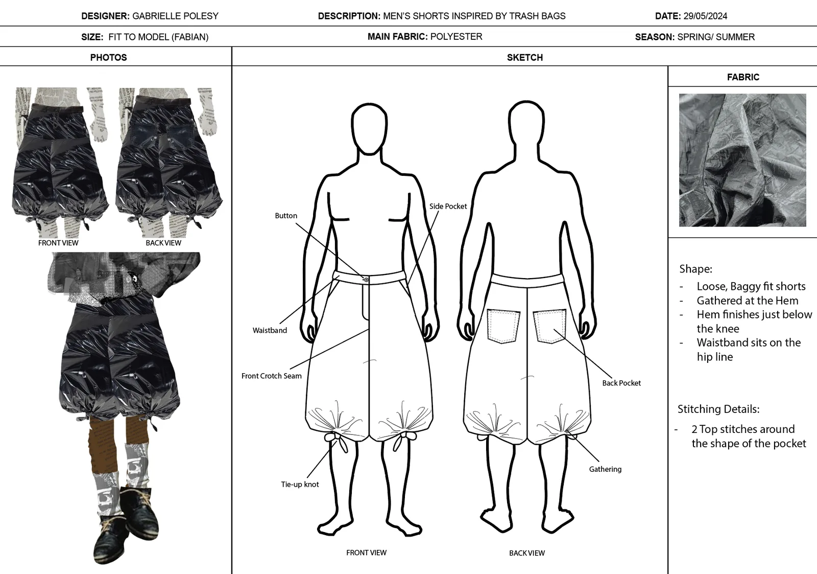Garment realisation, Clo3D pattern and render 3